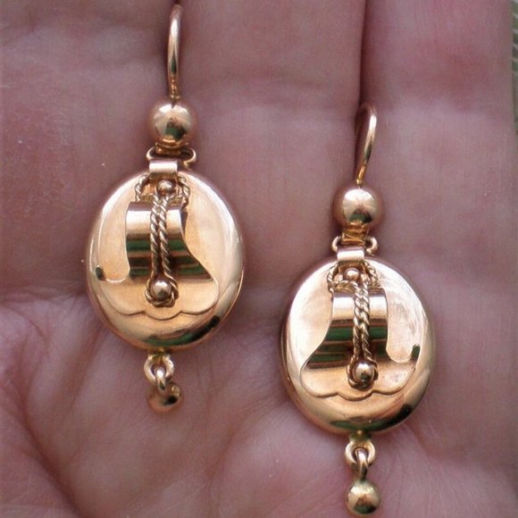 Antique Vintage Russian USSR 14K 583 Rose Pink Gold 3D Dangle Drop EARRINGS # 2 - Picture 10 of 10